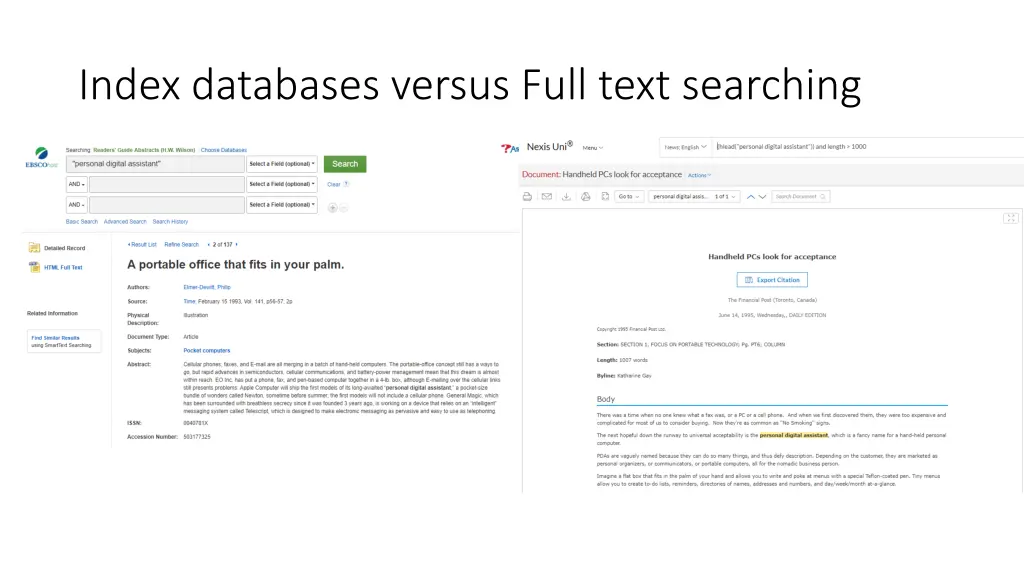 index databases versus full text searching