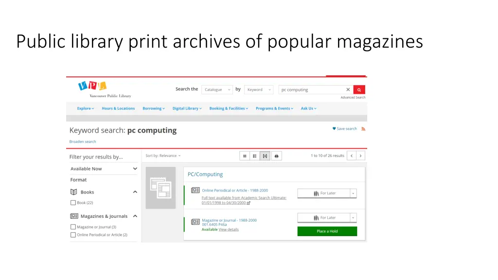 public library print archives of popular magazines