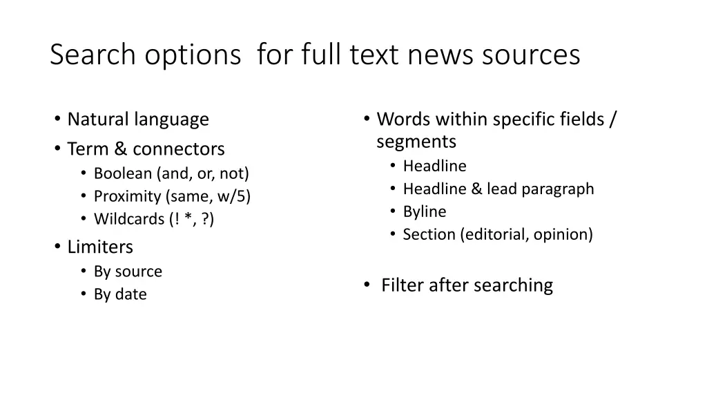 search options for full text news sources