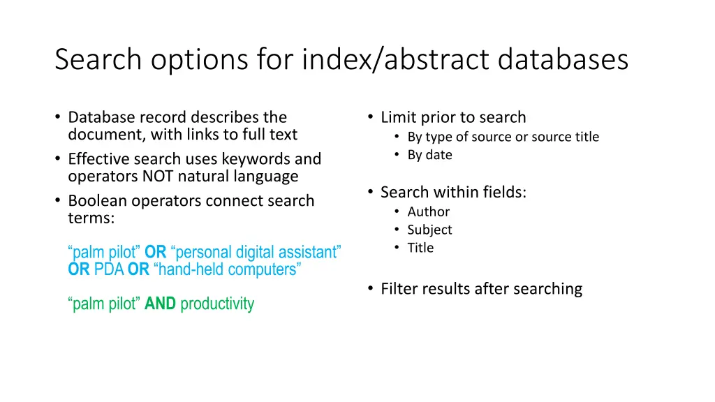 search options for index abstract databases