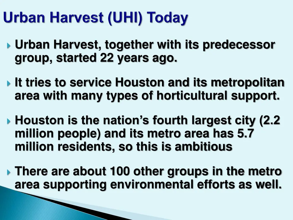 urban harvest together with its predecessor group