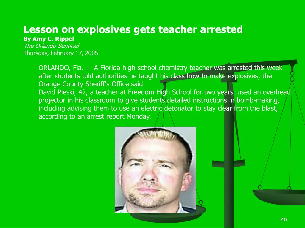 lesson on explosives gets teacher arrested