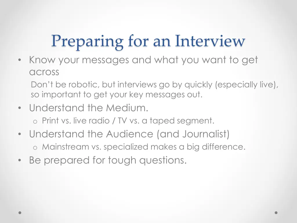 preparing for an interview know your messages