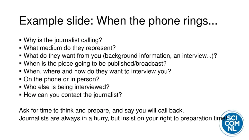 example slide when the phone rings