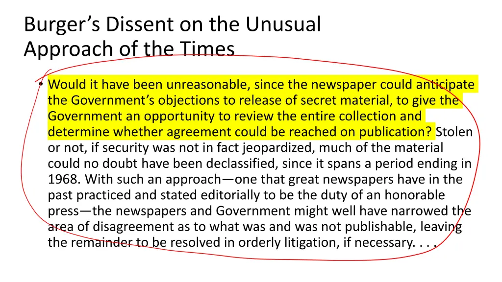 burger s dissent on the unusual approach