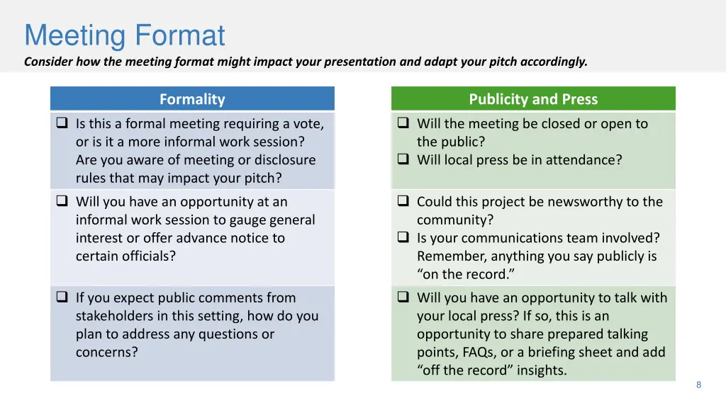 meeting format consider how the meeting format