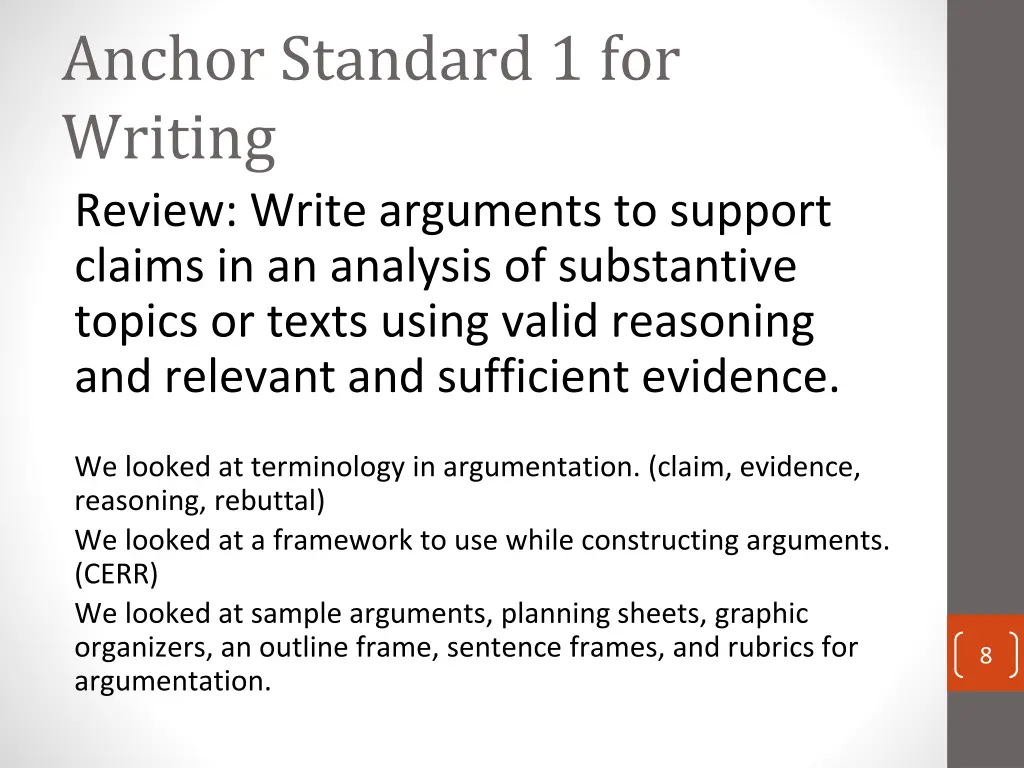 anchor standard 1 for writing review write