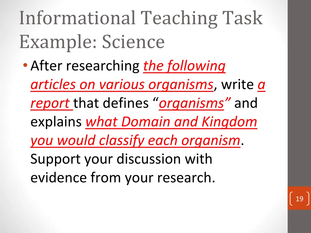 informational teaching task example science after