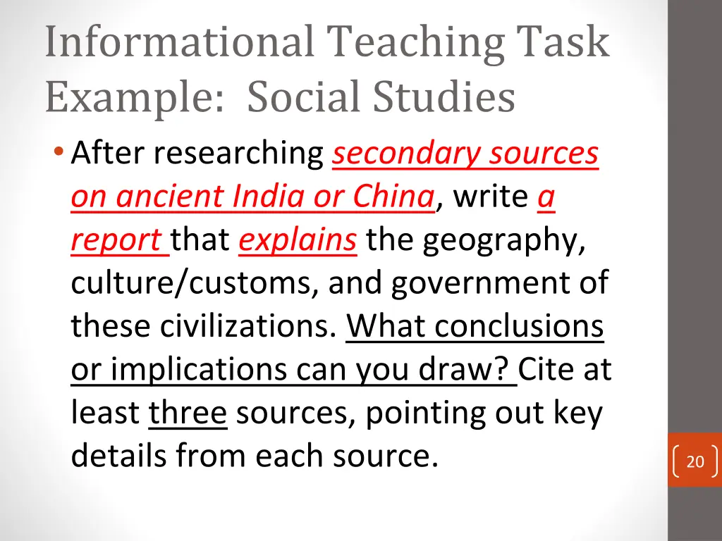 informational teaching task example social