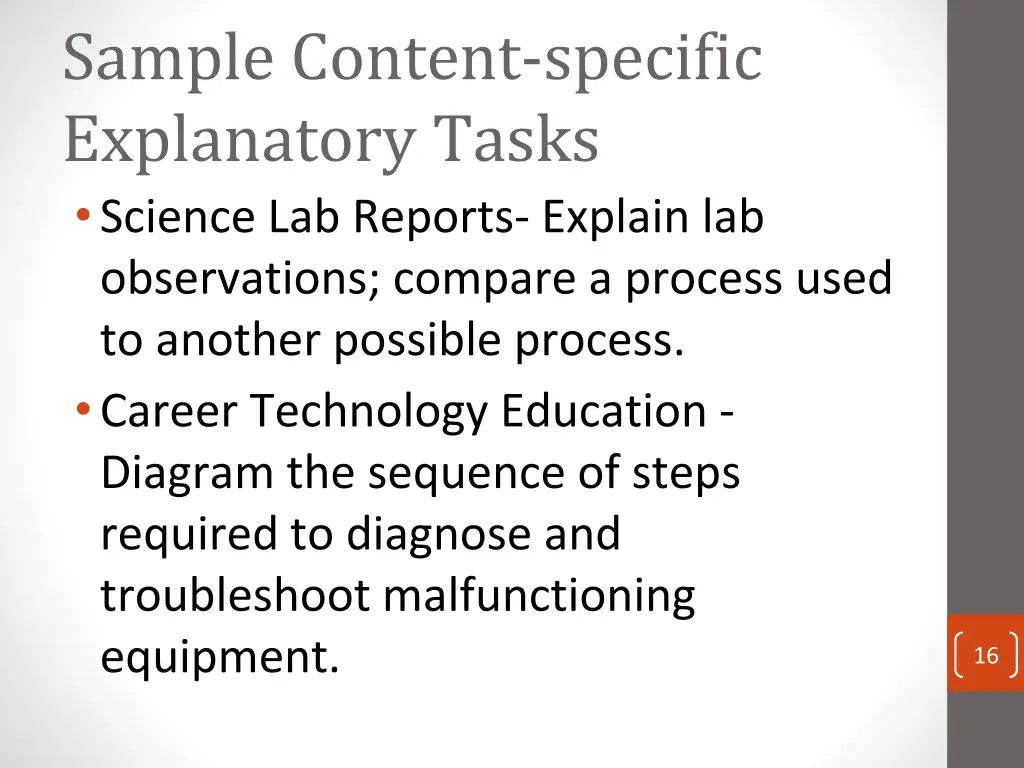 sample content specific explanatory tasks science