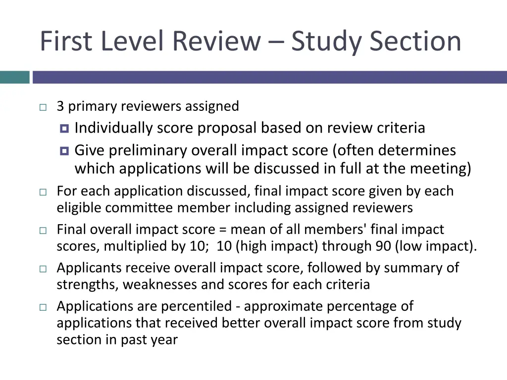 first level review study section