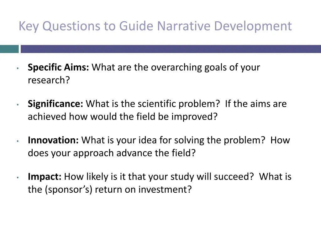 key questions to guide narrative development