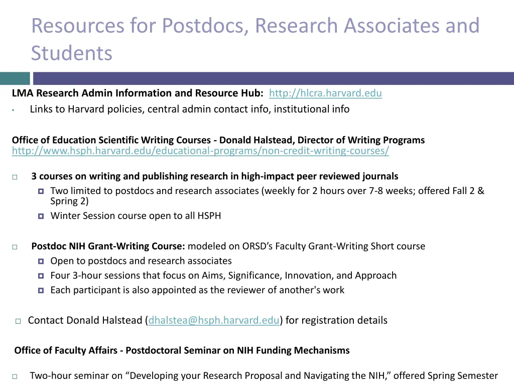 resources for postdocs research associates