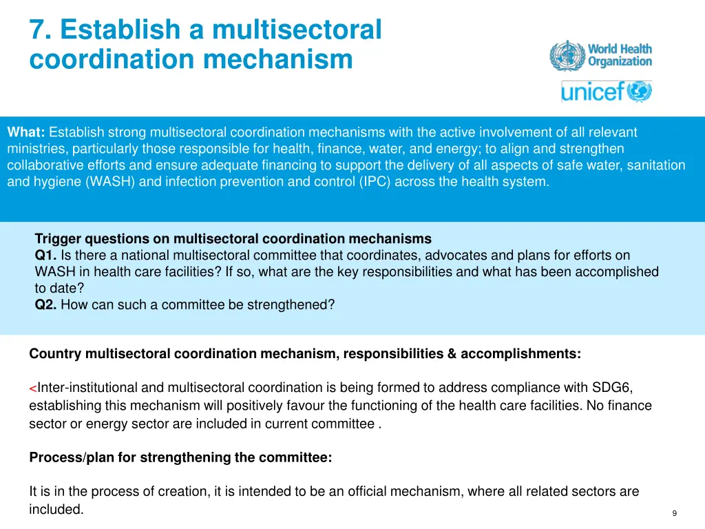 7 establish a multisectoral coordination mechanism