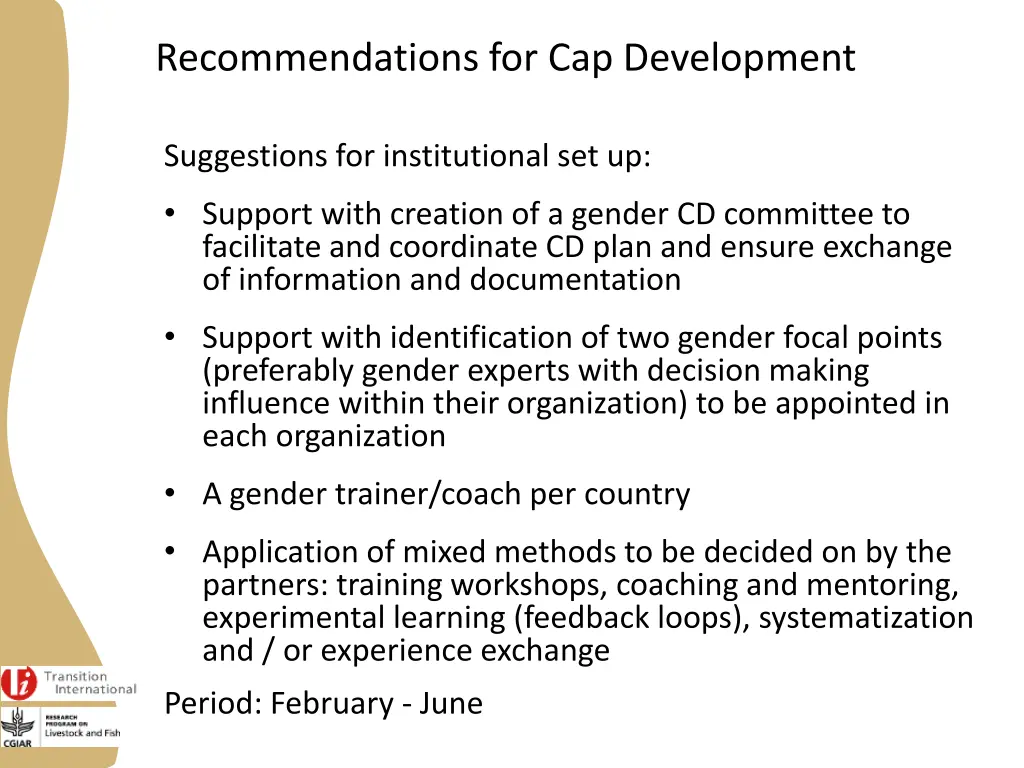 recommendations for cap development