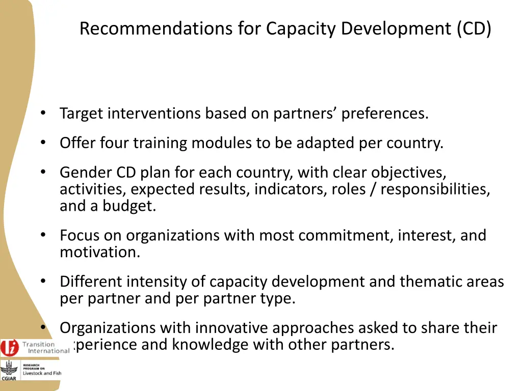 recommendations for capacity development cd