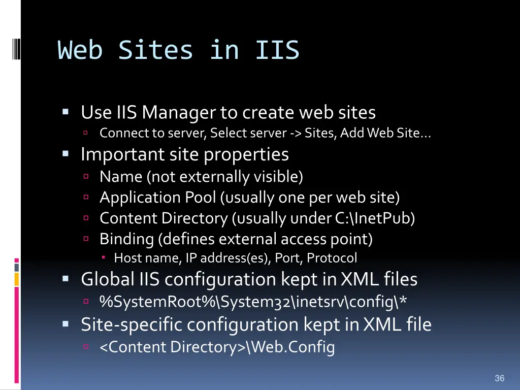 web sites in iis