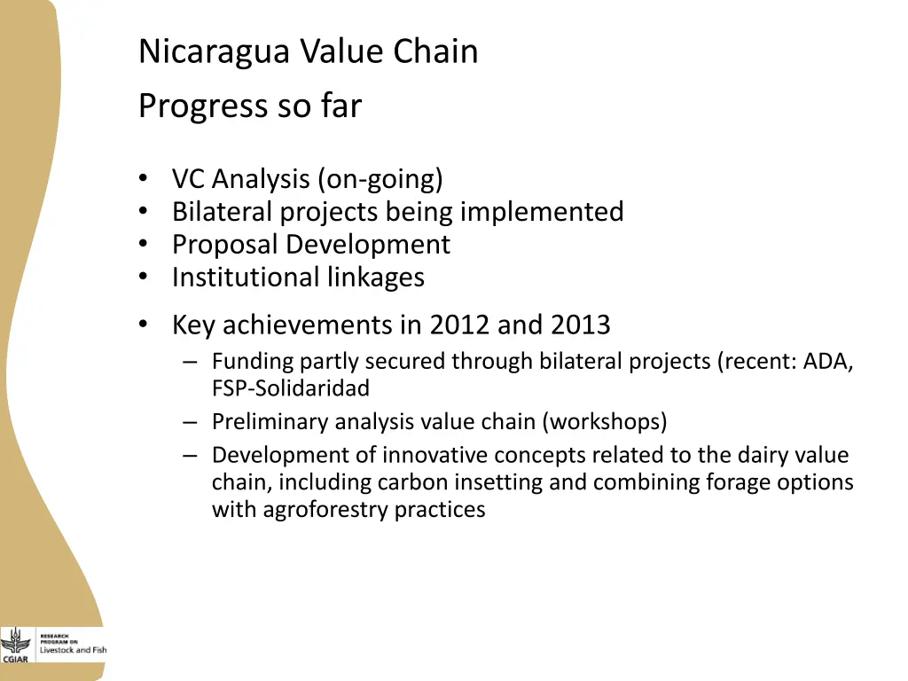 nicaragua value chain progress so far