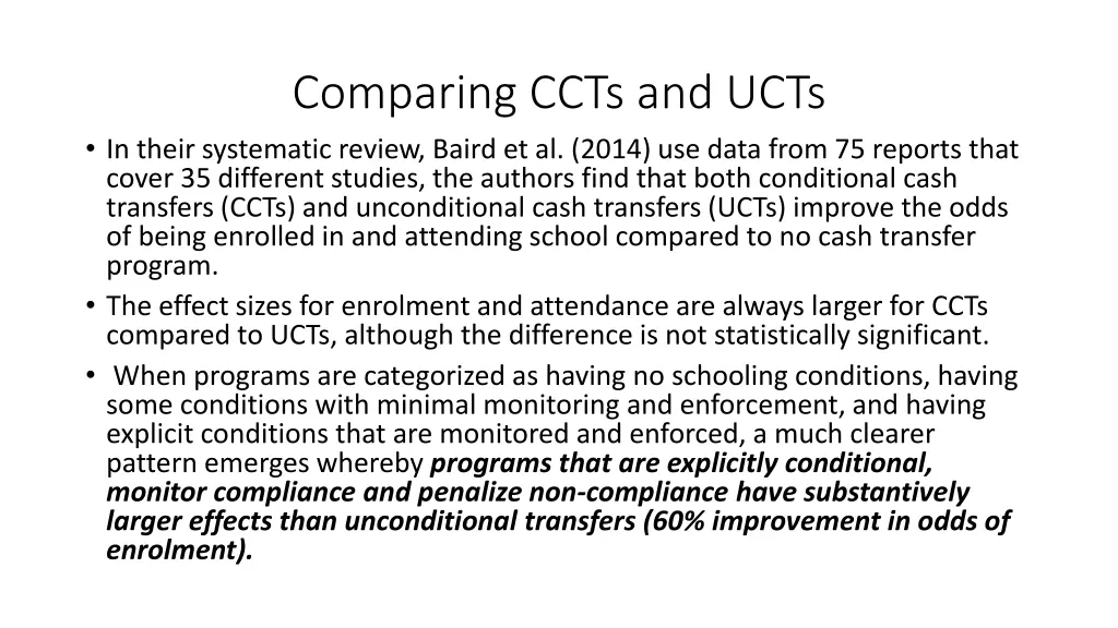 comparing ccts and ucts in their systematic