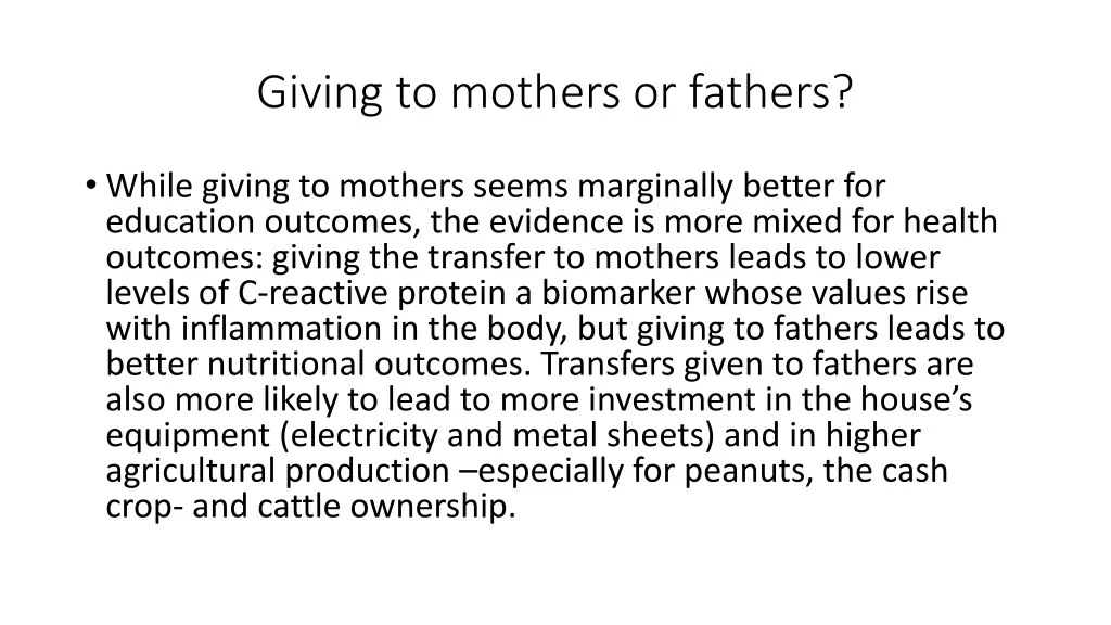 giving to mothers or fathers