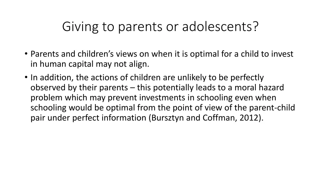 giving to parents or adolescents