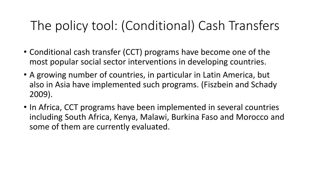 the policy tool conditional cash transfers