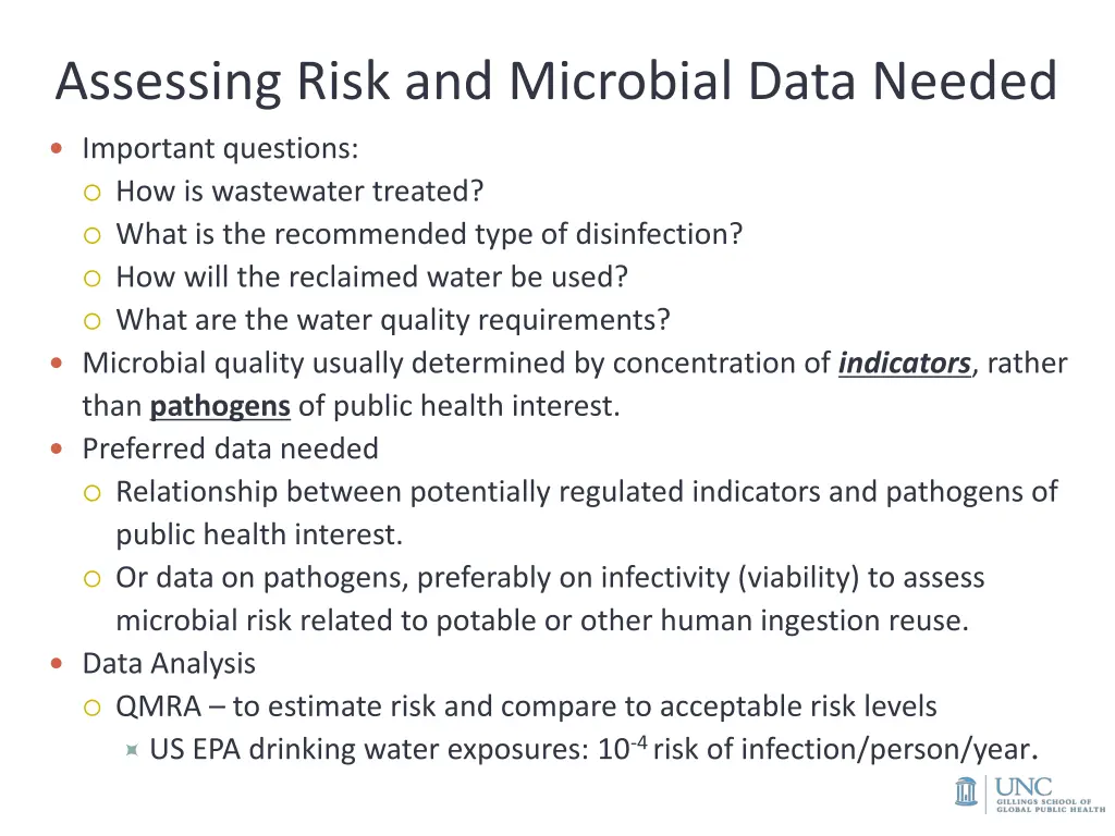 assessing risk and microbial data needed