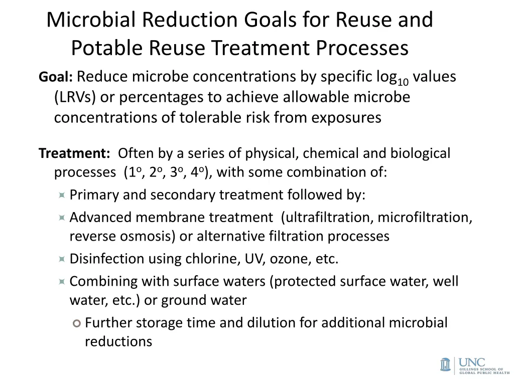 microbial reduction goals for reuse and potable