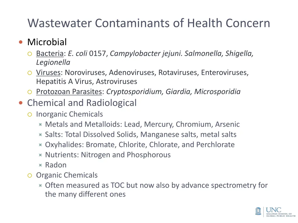 wastewater contaminants of health concern