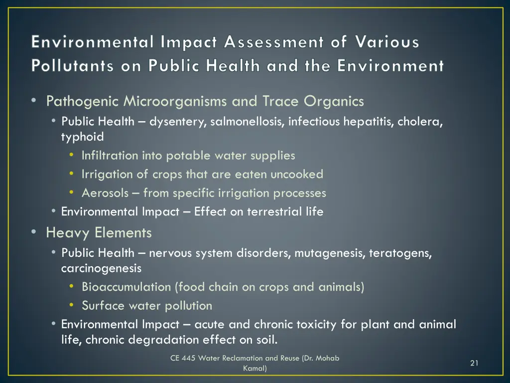 environmental impact assessment of various