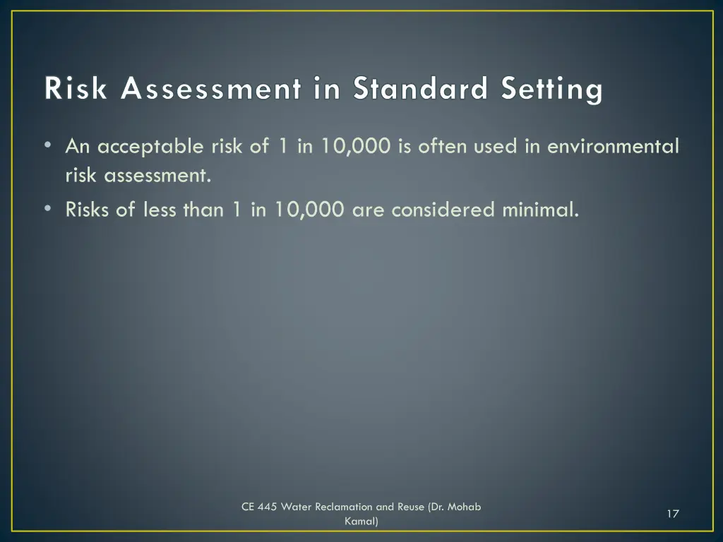 risk assessment in standard setting