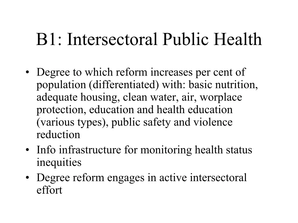 b1 intersectoral public health