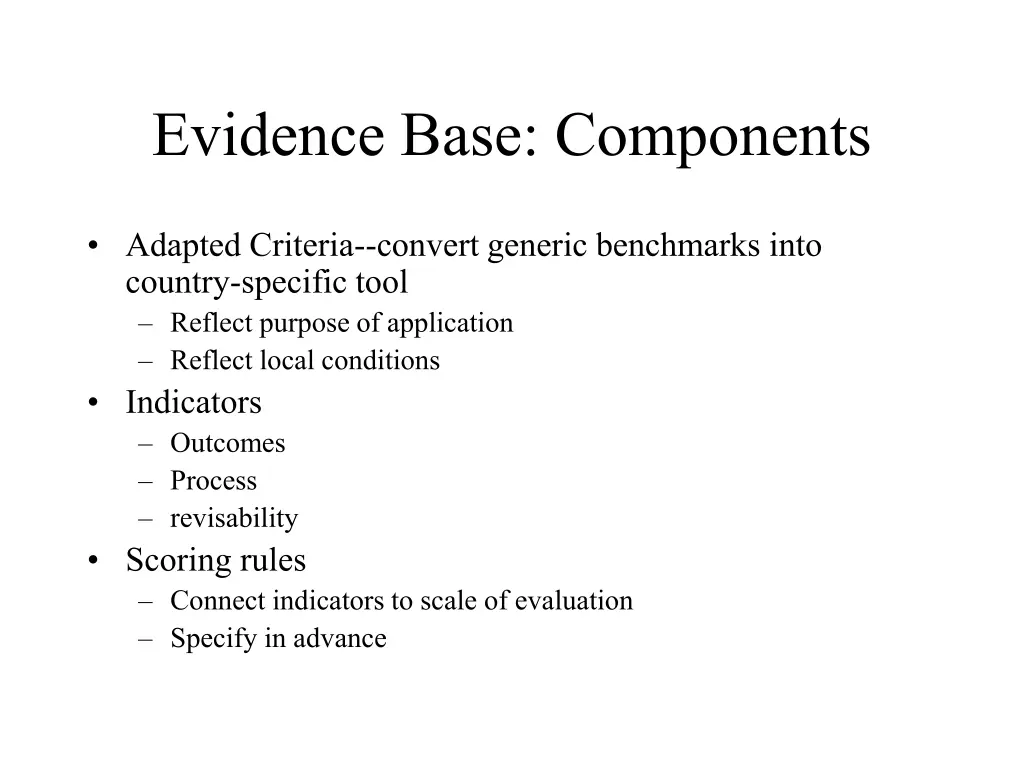 evidence base components