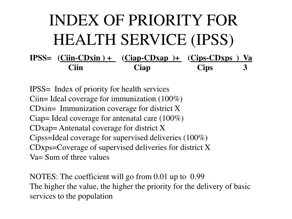 index of priority for health service ipss