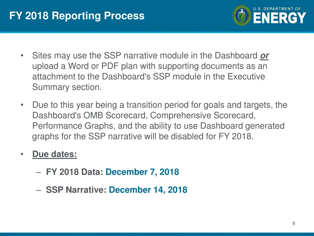 fy 2018 reporting process