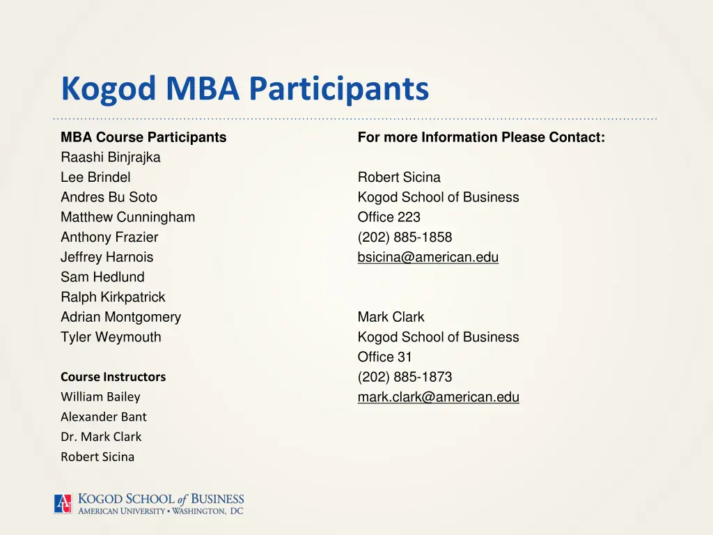 kogod mba participants