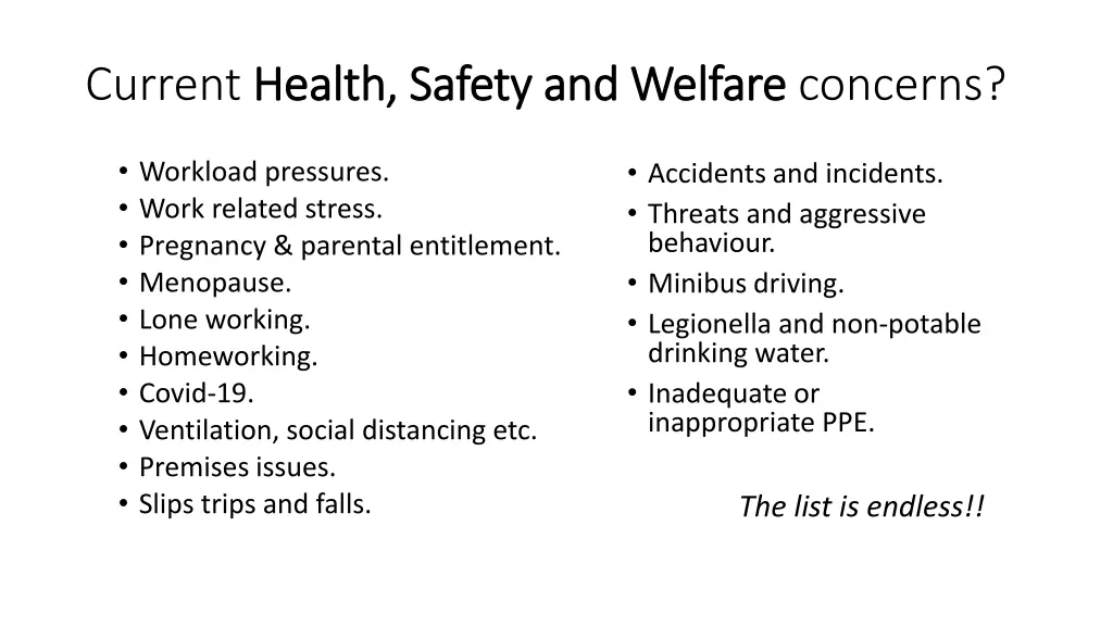 current health safety and welfare health safety