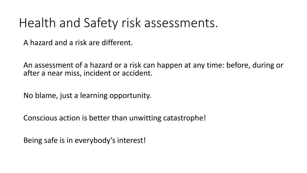 health and safety risk assessments