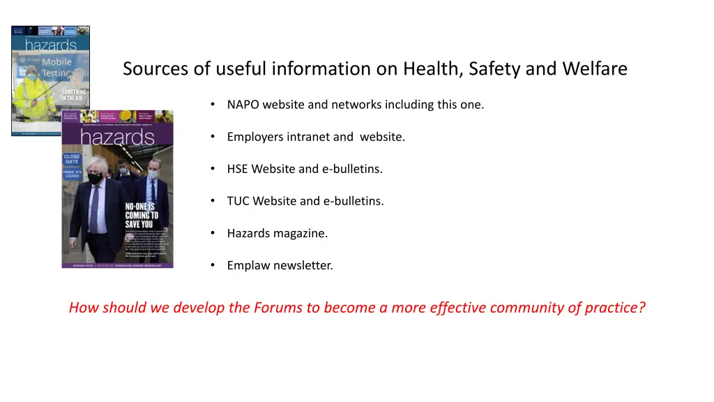 sources of useful information on health safety