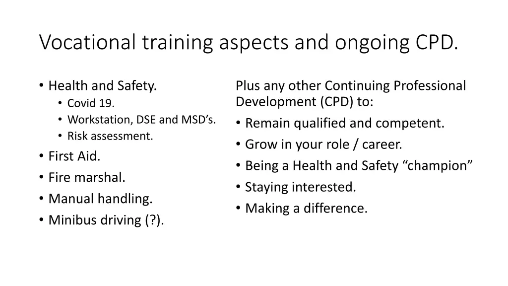 vocational training aspects and ongoing cpd