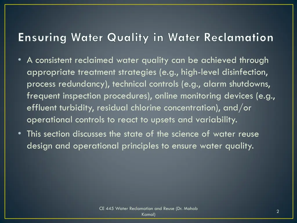 ensuring water quality in water reclamation