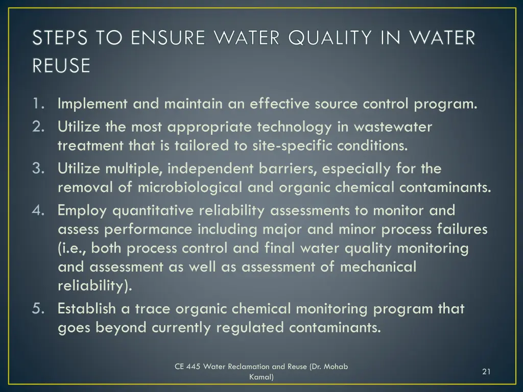 steps to ensure water quality in water reuse 1