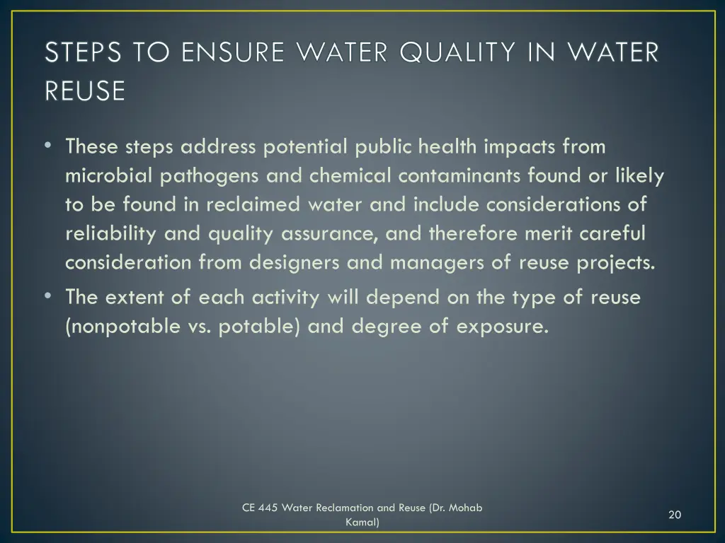 steps to ensure water quality in water reuse