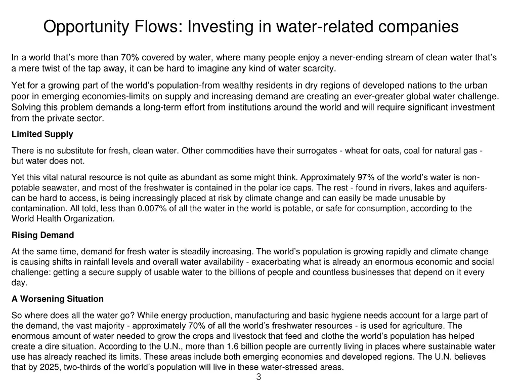 opportunity flows investing in water related