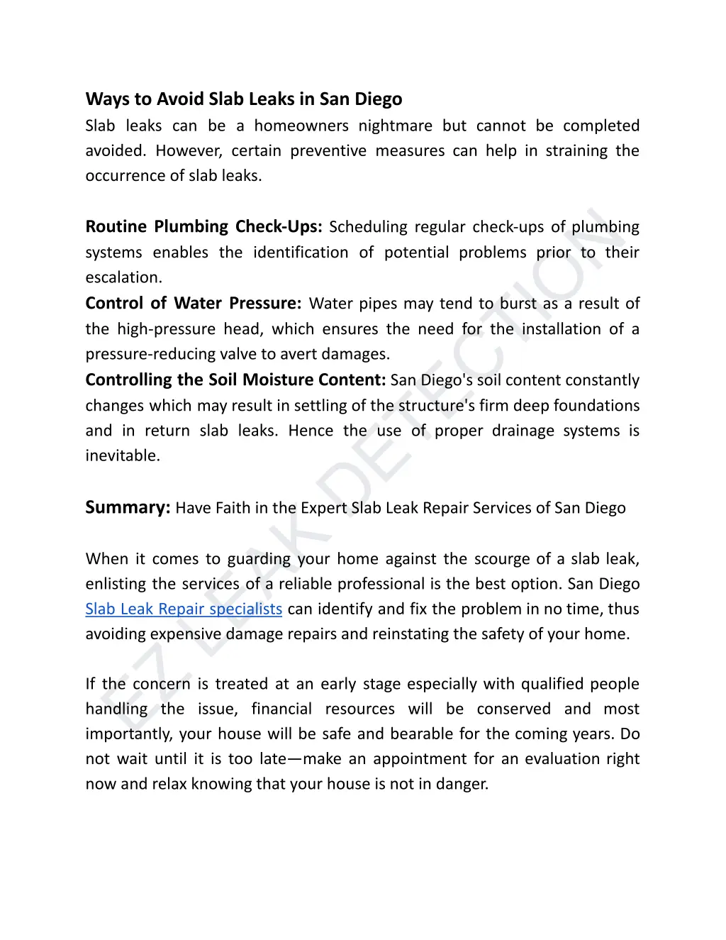 ways to avoid slab leaks in san diego slab leaks