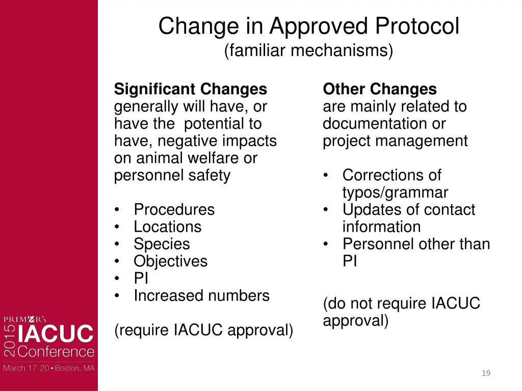 change in approved protocol familiar mechanisms