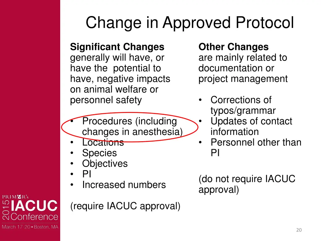 change in approved protocol