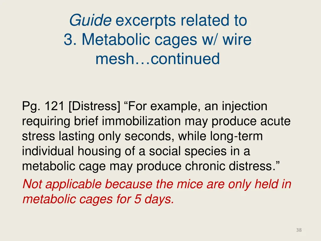 guide excerpts related to 3 metabolic cages