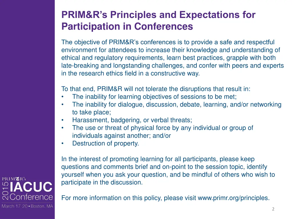 prim r s principles and expectations