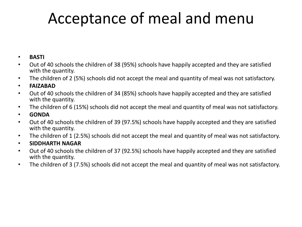 acceptance of meal and menu